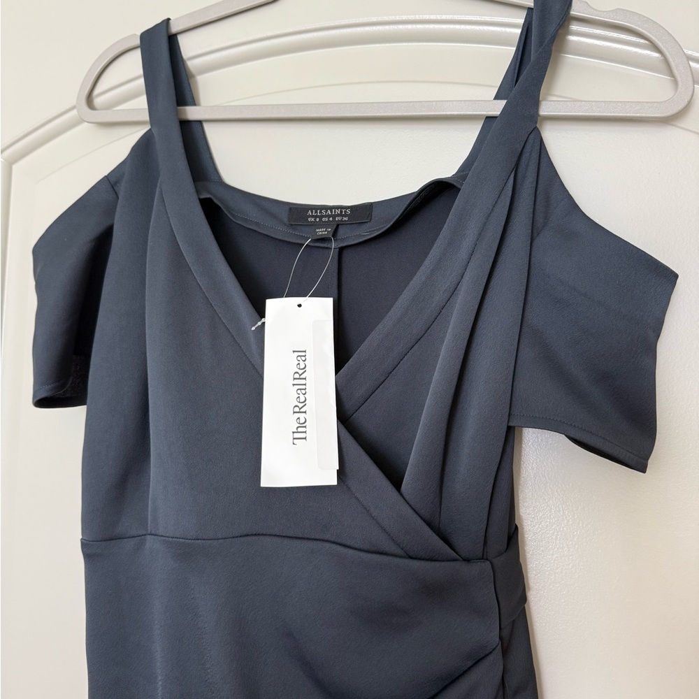 ALL SAINTS Cadia Cold Shoulder Wrap Cocktail Dress Oil Black